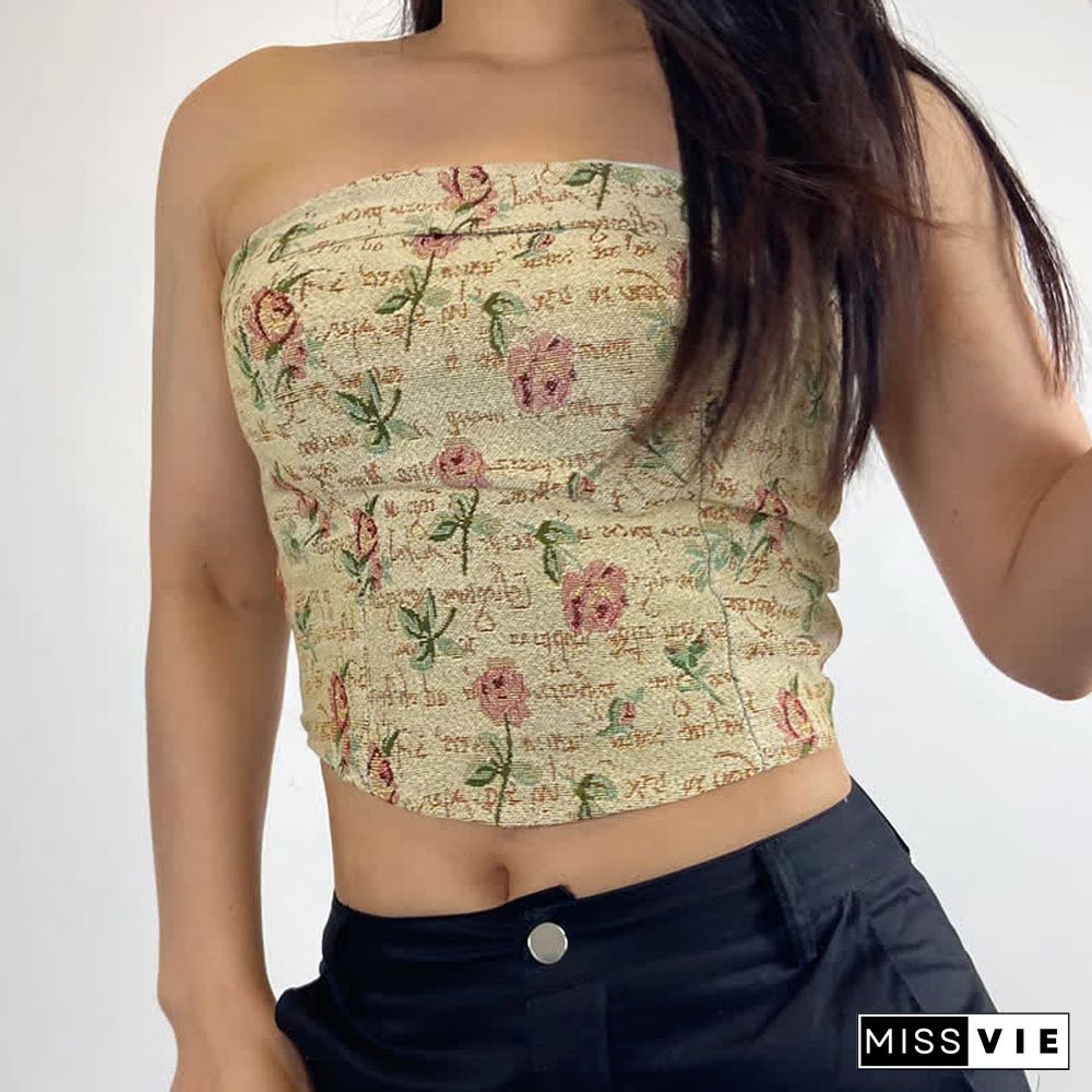 Vintage Rose Print Crop Top