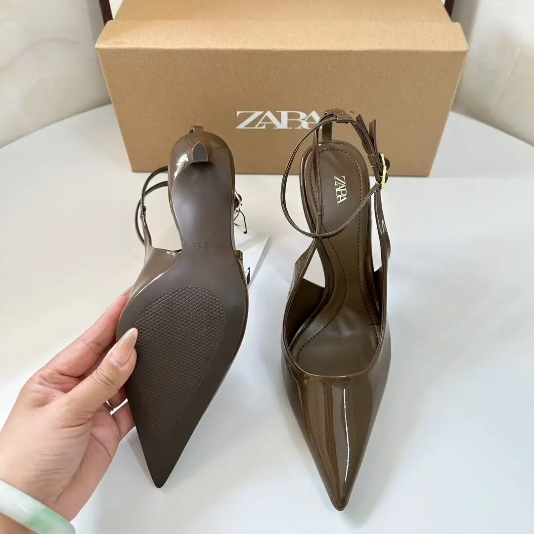 Breakj Breakj Same Pointed Light Mouth Back Empty Single Shoes 2025 Spring And Autumn New Baotou Sandals With High Heels Apricot Color Woman