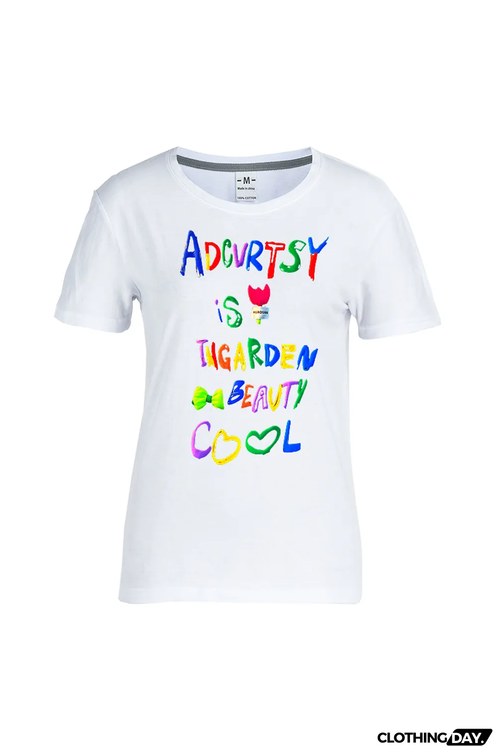 White Fashion Cute Print Patchwork Letter O Neck T-Shirts