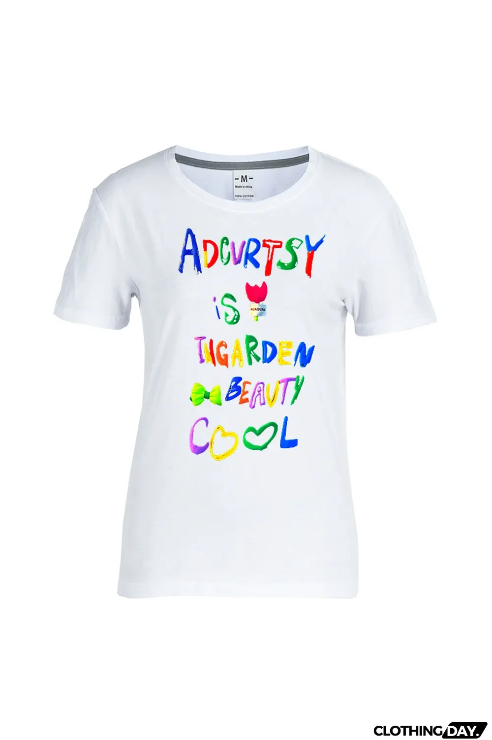 White Fashion Cute Print Patchwork Letter O Neck T-Shirts