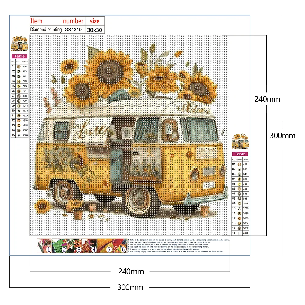 Full Round Diamond Painting 30*30cm - Sunflower Bus
