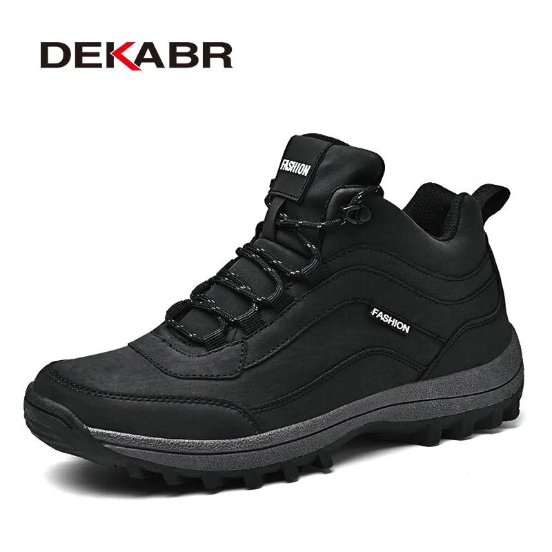 DEKABR Size 39~48 Split Leather Men Boots Autumn Winter Waterproof Non-slip Work Shoes High Quality Sneakers Lace-up Ankle Boots