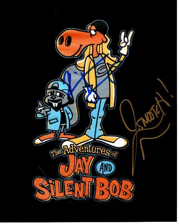 JASON MEWES and KEVIN SMITH signed JAY AND SILENT BOB ROCKY AND BULLWINKLE Photo Poster painting