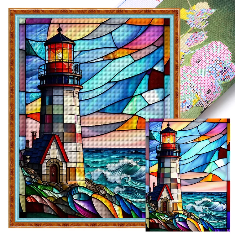 【Yishu Brand】Glass Art - Lighthouse 11CT Stamped Cross Stitch 50*65CM