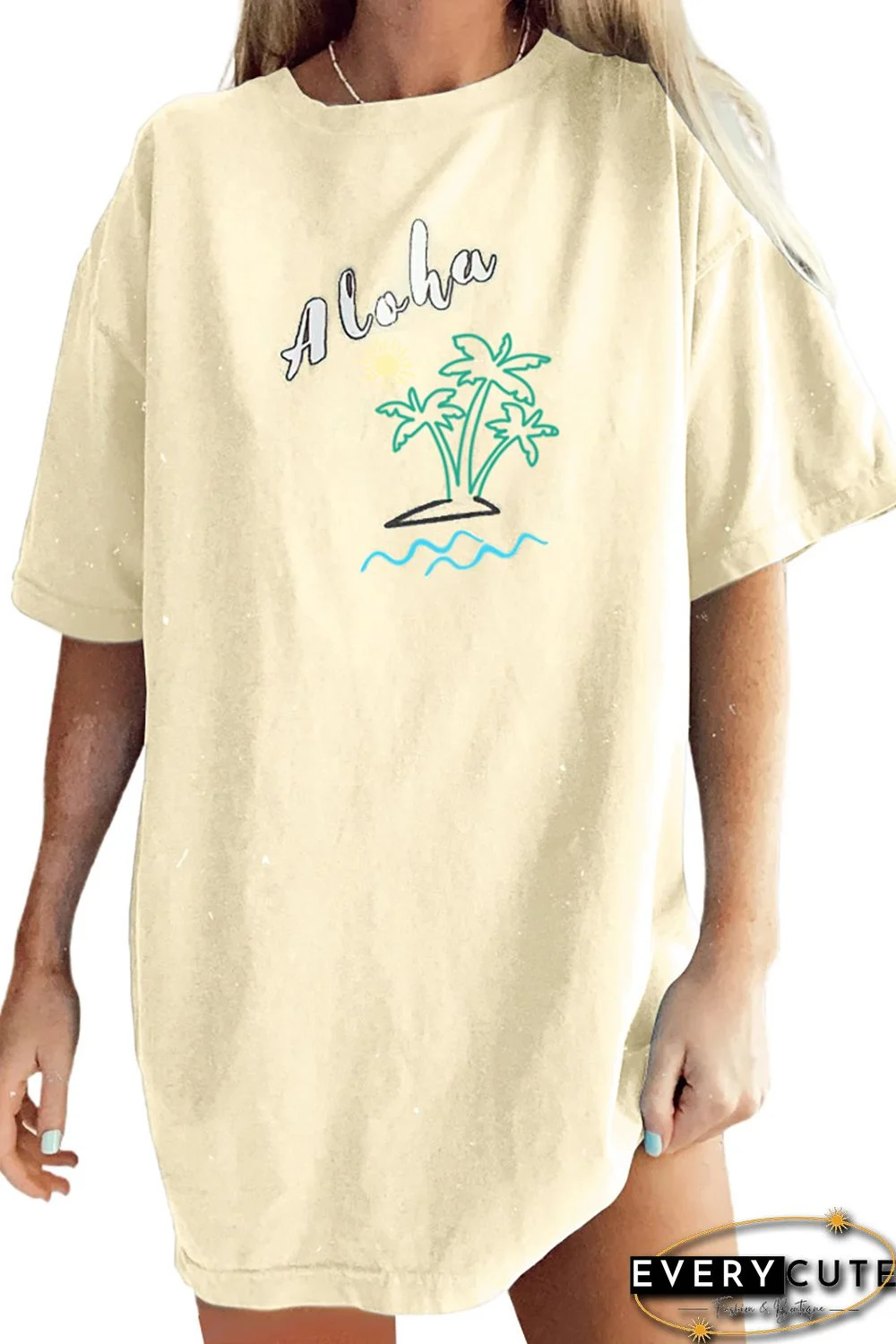 Yellow Aloha By The Beach Oversize Boyfriend Tee