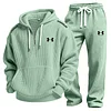 Men's Waffle-Knit Casual Hooded Sweatshirt Set