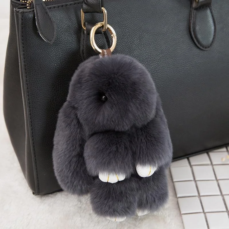 Fluffy Bunnies Fuzzy Fur Ball Pom Pom keychain- Bunny Keychain Cute Keychain