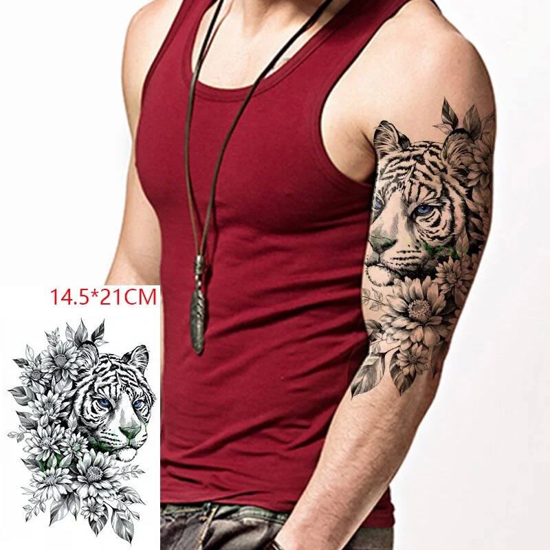 Sdrawing Temporary Tattoo Sticker Red Rose Dragon Lion Tiger Animal Tatto Stickers Flash Tatoo Fake Tattoos for Men Women