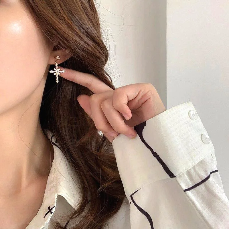 Crystal Cross Pendant Earrings