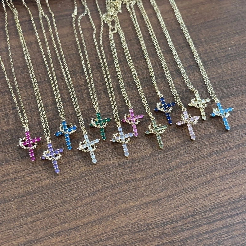 Minimalist Cross Titanium Steel Zircon 18K Gold Plated Plating Inlay Pendant Necklace