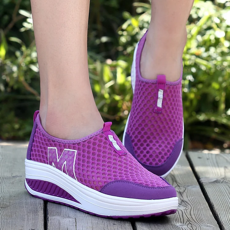 Women Platform Sneakers Wedge Shoes Casual Mesh Sports  Stunahome.com