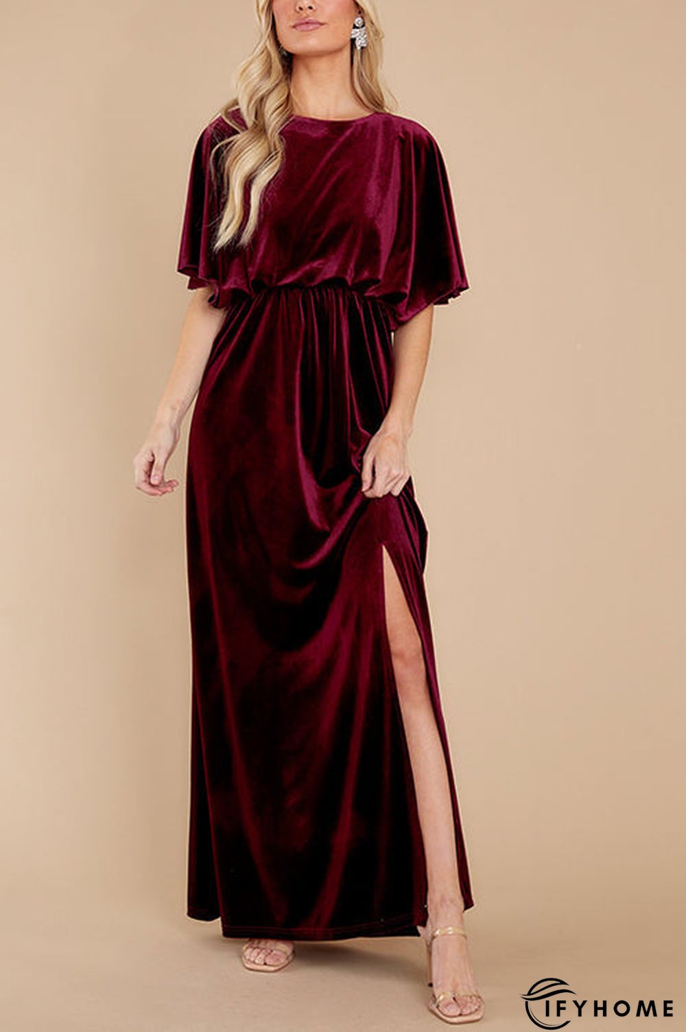 Velvet Wlastic Waist Slit Maxi Dress | IFYHOME