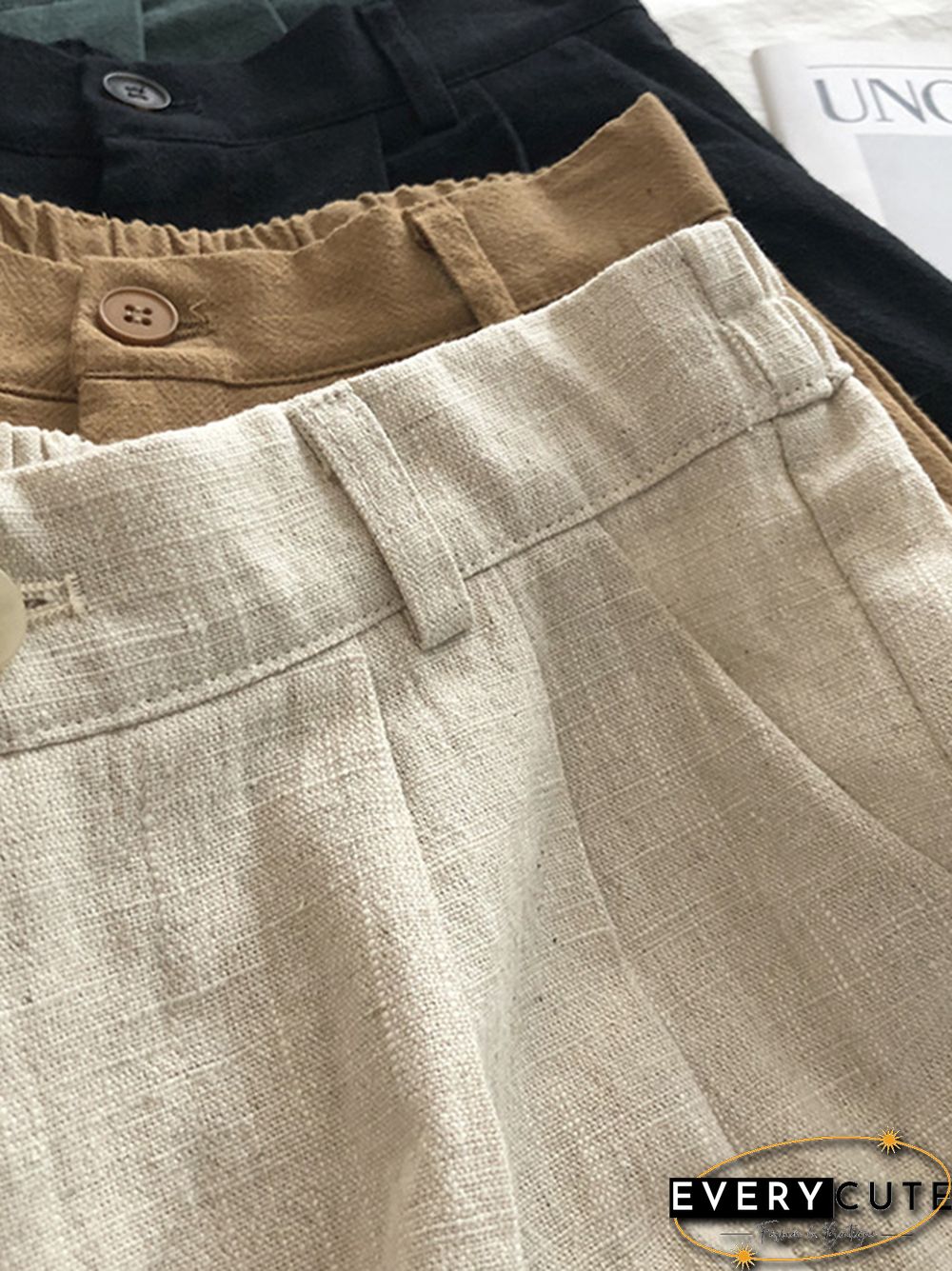 Loose Wide Leg Elasticity Pleated Solid Color Shorts