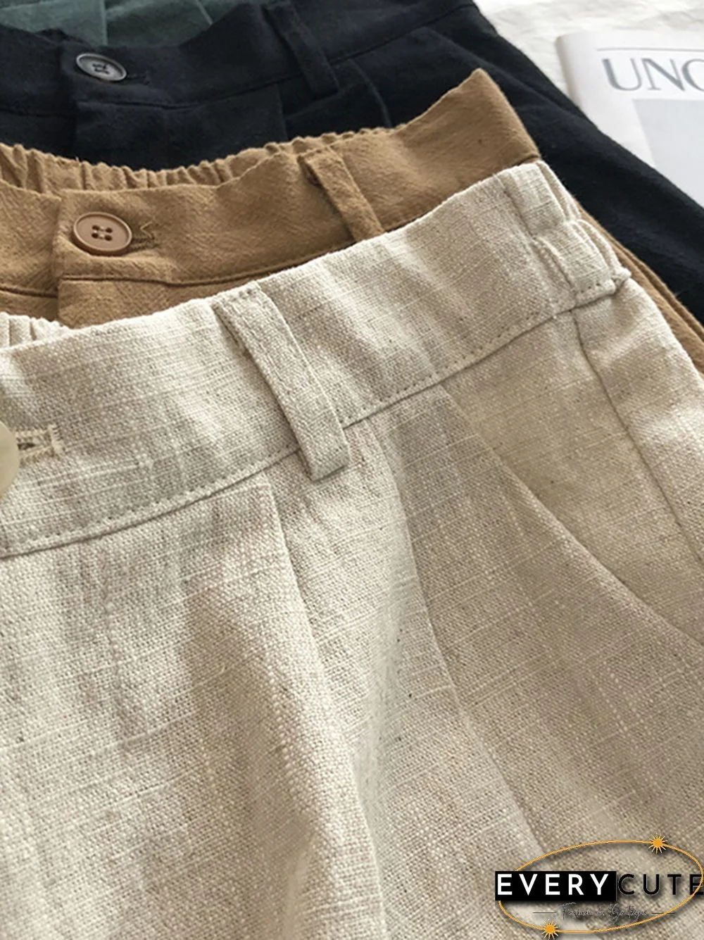 Loose Wide Leg Elasticity Pleated Solid Color Shorts