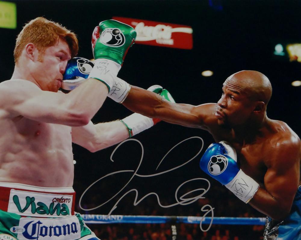 Floyd Mayweather Autographed 16x20 vs Canelo Alvarez Photo Poster painting- Beckett Auth *Silver