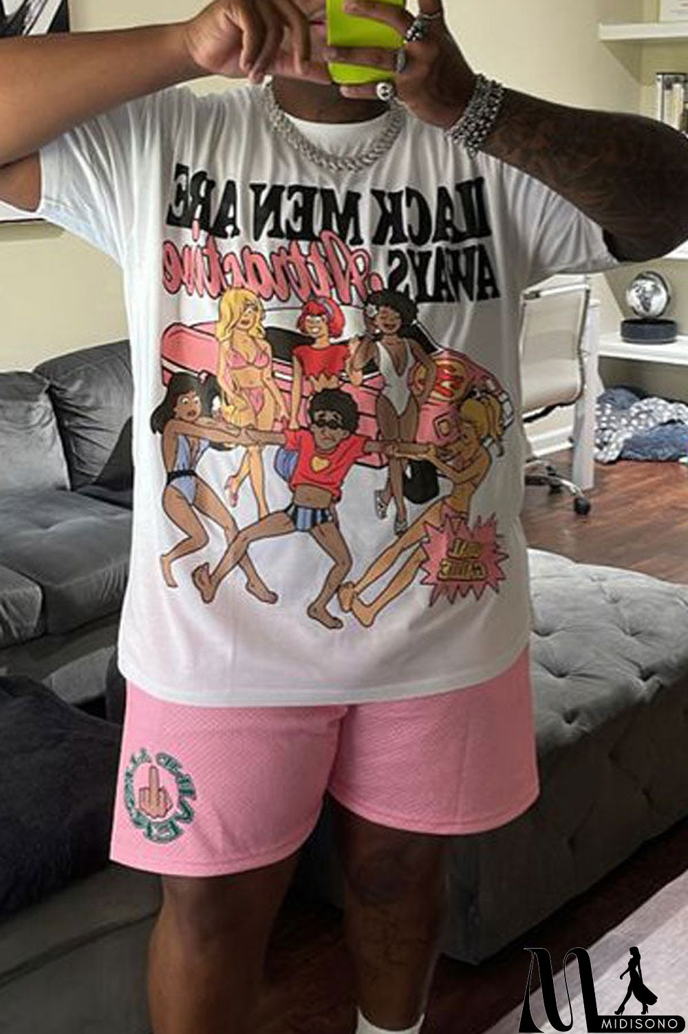 MidiSono - Loose Casual Men's Plus Size T-shirt Cartoon Fun Print