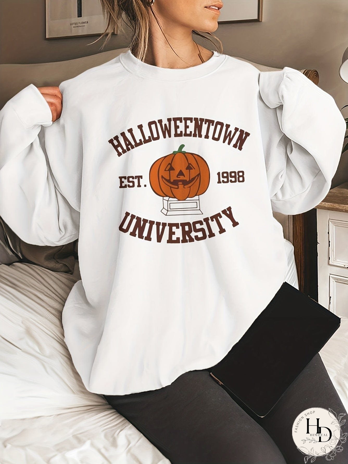 Casual Halloween Pumpkin Print Long Sleeve Crew Neck Hoodie