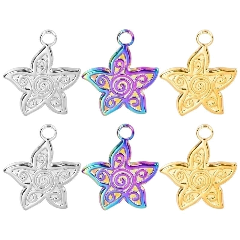 1 Piece 21x18mm Hole 3~3.9mm 304 Stainless Steel 18K Gold Plated Waves Starfish Pendant