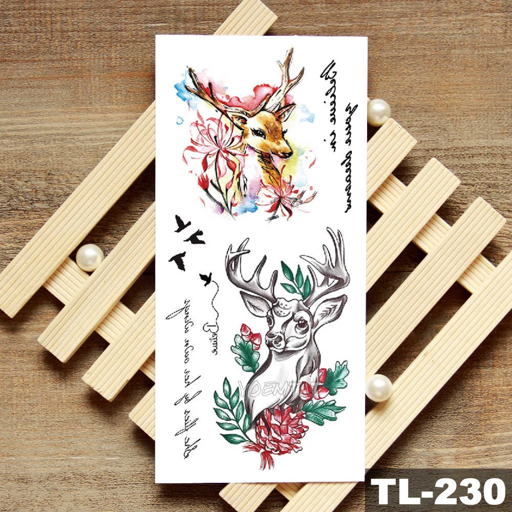 Sdrawing Owl Compass Waterproof Temporary Tattoo Sticker Flower Wolf Mountain Flash Tattoos Body Art Fake Arm tatoo Women