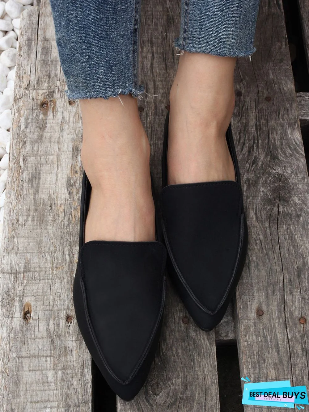 Simple PPlain Color Pointed Toe Flat Loafers