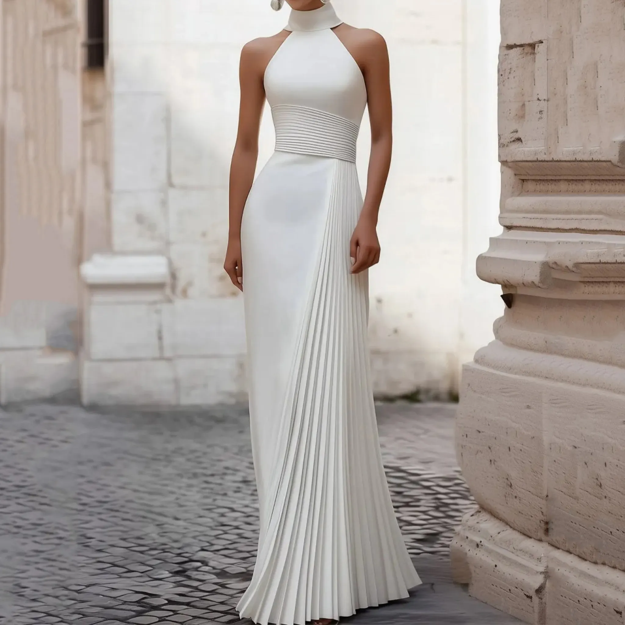 Elegant Retro Sloping Shoulder Irregular Pleated Dress elevenforest