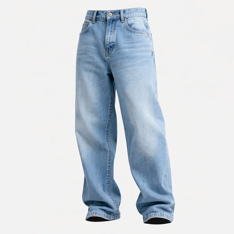 Street-style Vintage Washed Denim Trousers