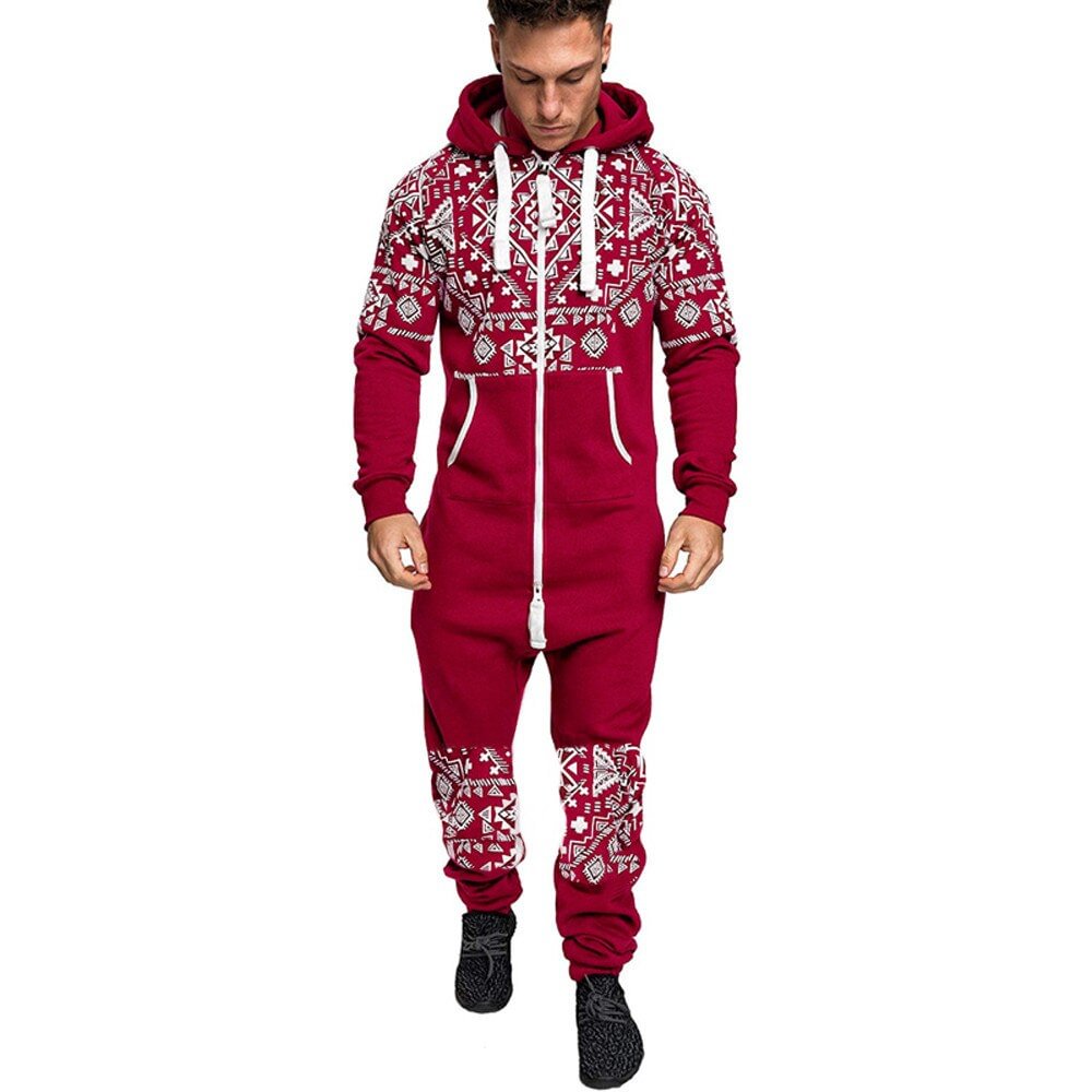 Men Winter Jumpsuit Combinaison Pyjama Autumn Winter Homewear Casual Hooded Zipper Onesie Print Jumpsuit Pajama Hombre Sleepwear