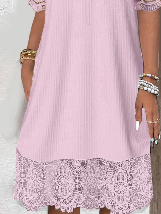 Women Half Sleeve V-neck Solid Color Dress