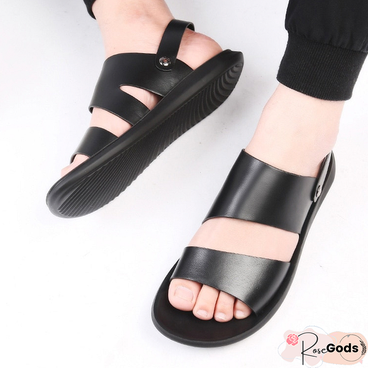 Men's Pu Leather Roman Open-Toed Sandals Beach Slipper Flip Flop Sandal Shoes