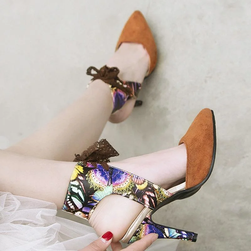 Suede Date Printed Holiday Pointed Toe Sandals