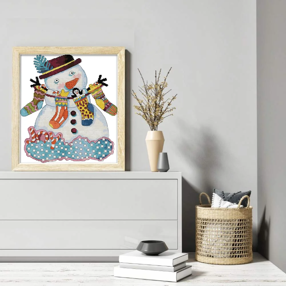 DIY Stamped Cross Stitch 14CT Partial Embroidery 35*40cm - Christmas Snowman