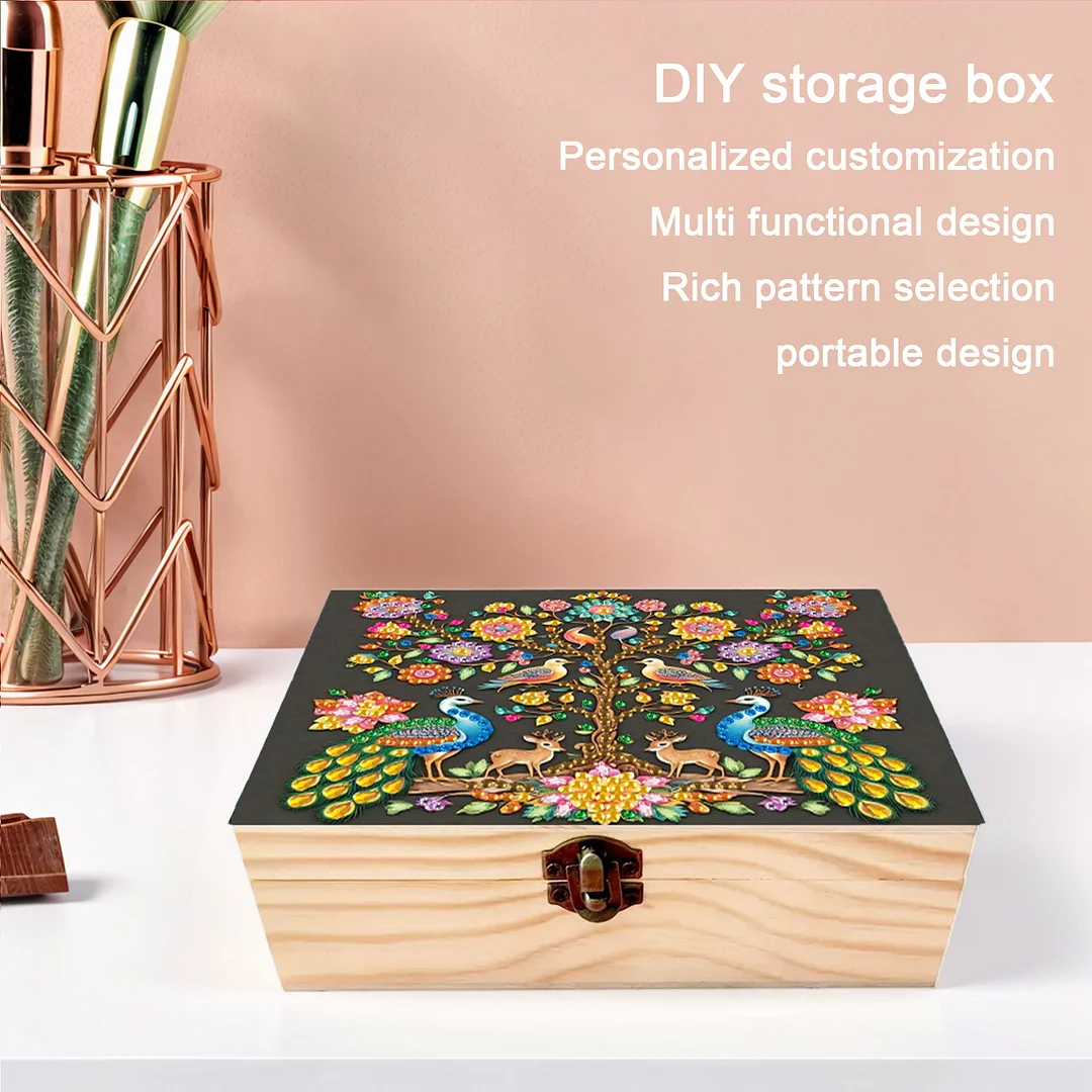 Peacocks and Trees DIY Wooden 5D Diamond Art Diamond Art Storage Box for Adults