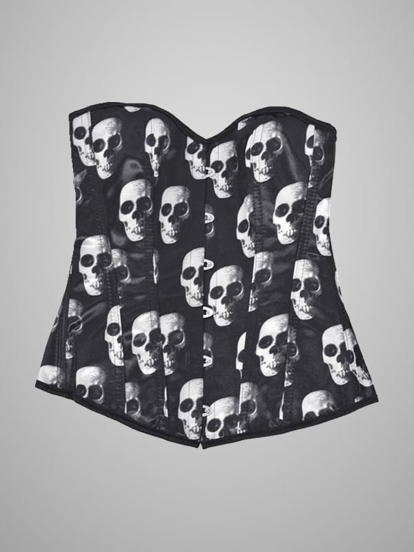 Goth Skull Graphic Printed Back Lace Up Girdle Corset