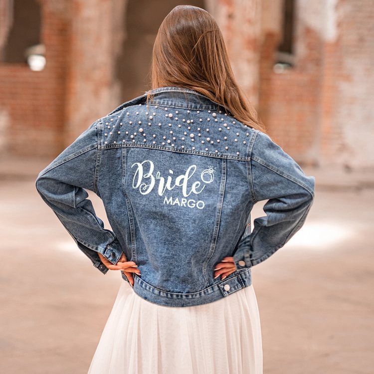 Embroidered Bride Jean Jacket, Pearl 