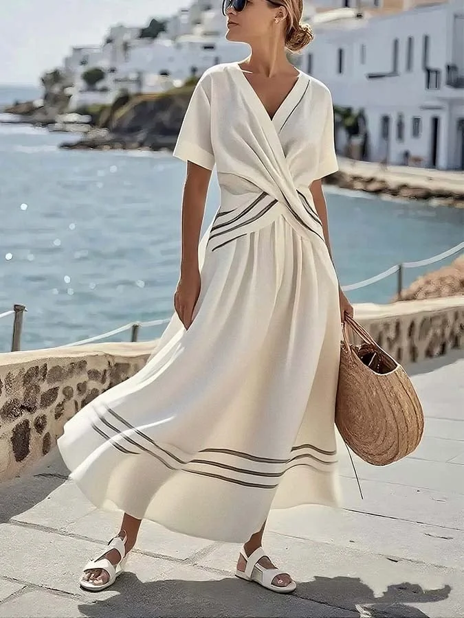 Women'S Loose Striped Print Dress 