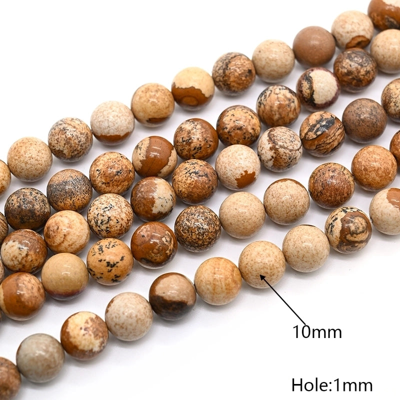 1 Strand/Package 10mm 6mm 8mm Hole Under 1mm Hole 1~1.9mm Natural Stone Picture Jasper Round Simple Polished Jewelry Accessories