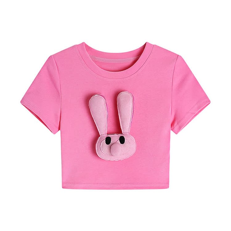 Cartoon 3D Bunny Round Collar T-Shirt - Modakawa modakawa