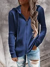 Women's Cardigan Classic Style Solid Color Basic Casual Cotton Long Sleeve Sweater Cardigans Hooded Fall Winter Tan grey blue Blue-KZyou