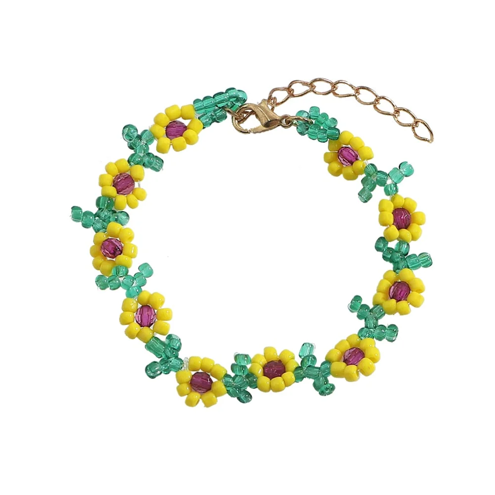 Dvacaman Korean Trendy Colorful Little Daisy Flower Beaded Necklace for Women Boho Acrylic Bead Clavicle Necklace Choker Jewelry