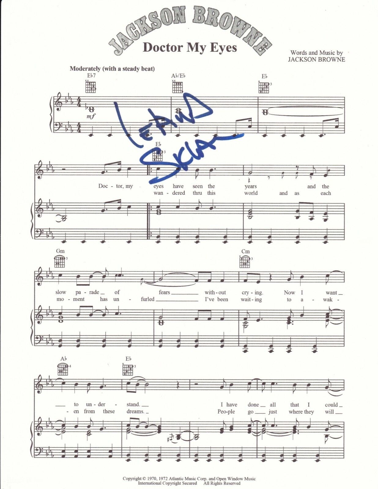 Leland Sklar REAL hand SIGNED Jackson Browne Doctor My Eyes Sheet Music COA