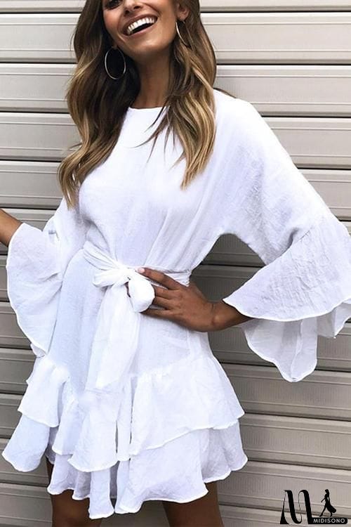 MidiSono - Ruffles Hem Flares Sleeve Mini Dress