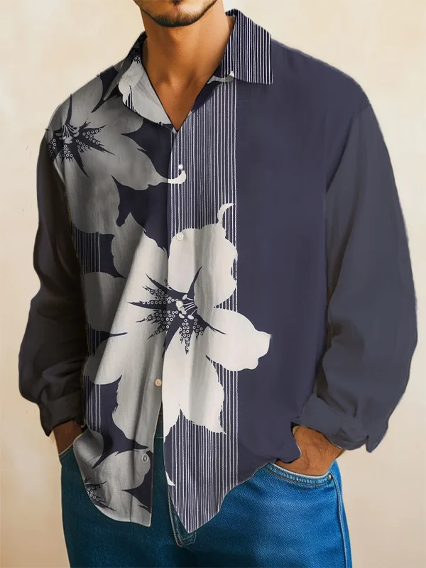 Men's Vacation Style Floral Print Long Sleeve Shirt