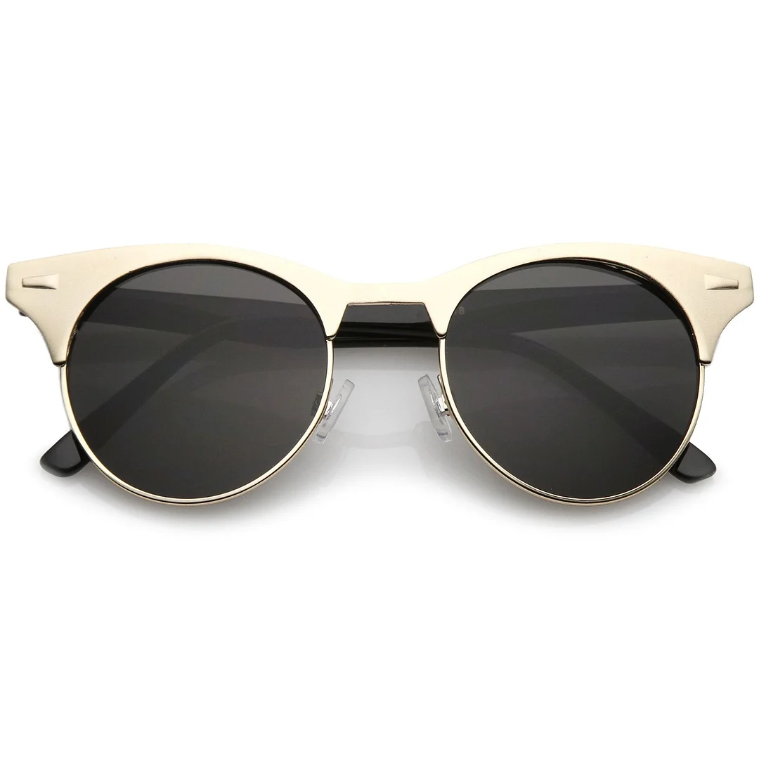 Women's Matte Finish Horn Rimmed Round Flat Lens Cat Eye glasses 49mm