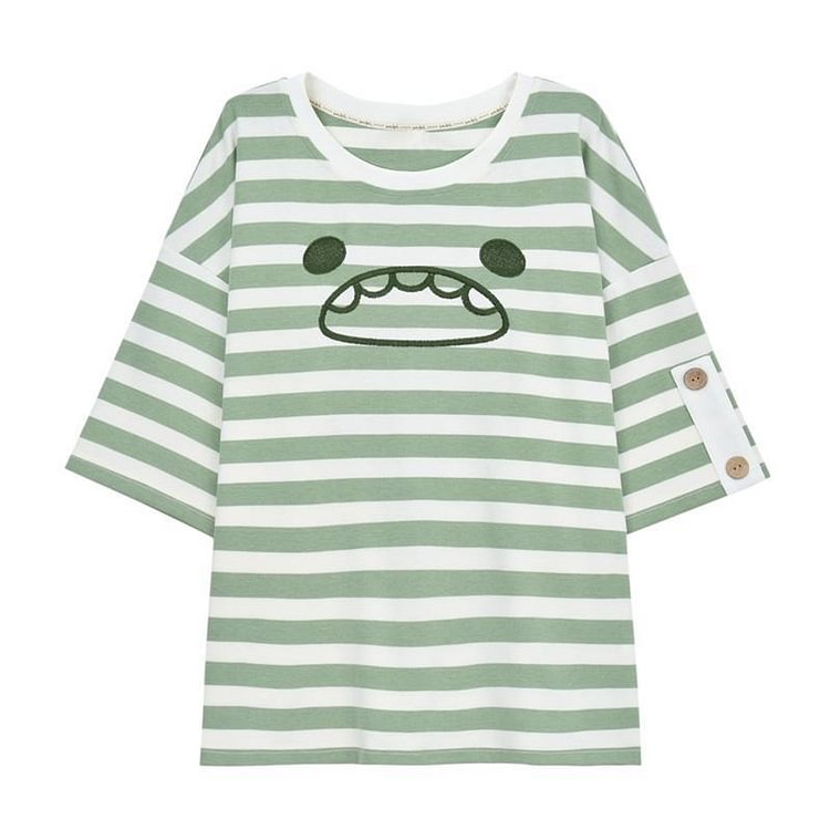 Cute Monster Stripe T-Shirt Pocket Overalls - Modakawa