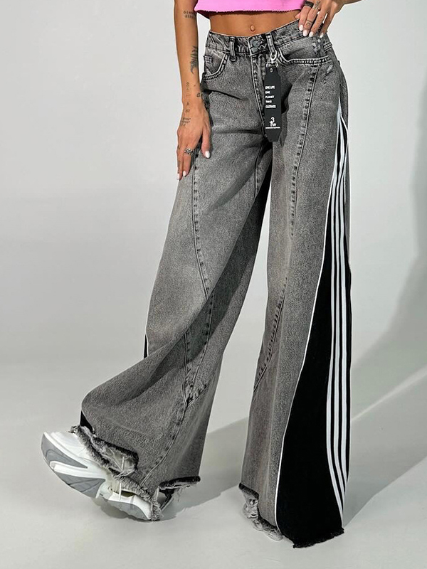 Vintage Patchwork Color Matching Wide Leg Jeans