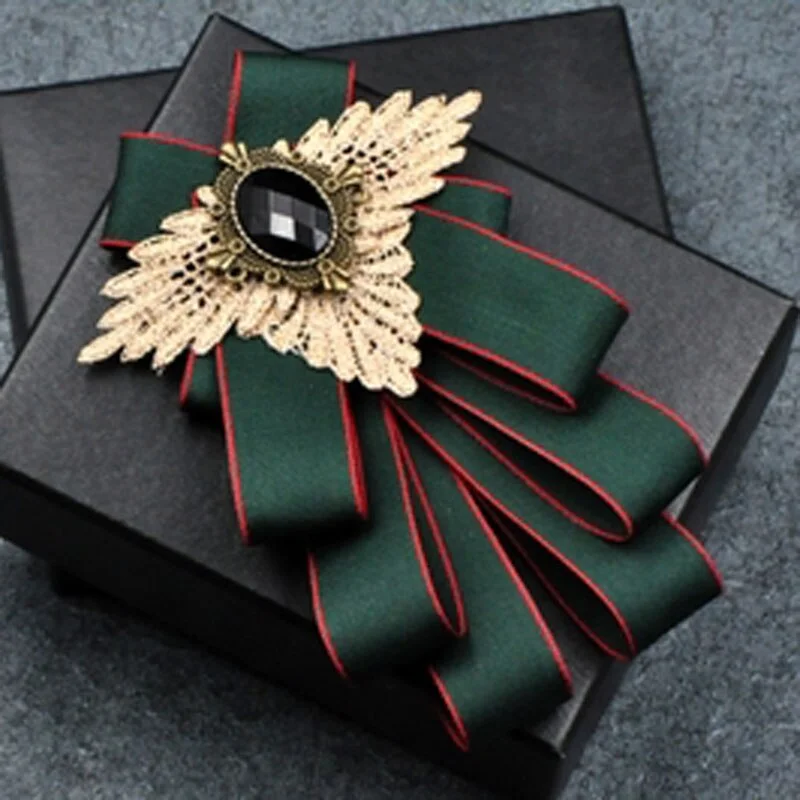 Fashion New Casual Multilayer Bowtie Diamond Brooch Rhinestone Red Bow Tie Brooch Set Wedding Groom Groomsmen Pocket Square Men