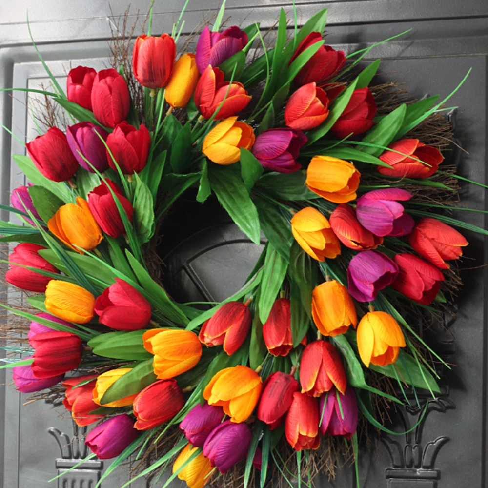 Spring Simulation Tulip Wreath Holiday Decoration
