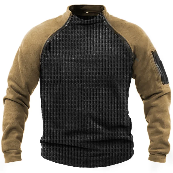 Men's Outdoor Waffle Fleece Stitching Tactical Bottom Warm T-Shirt 8c2f