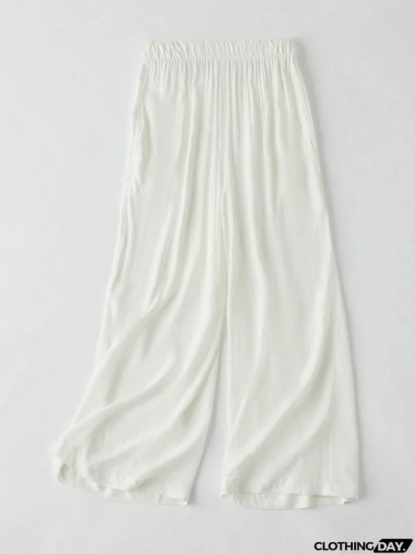 Loose Wide Leg Elasticity Solid Color Casual Pants Bottoms