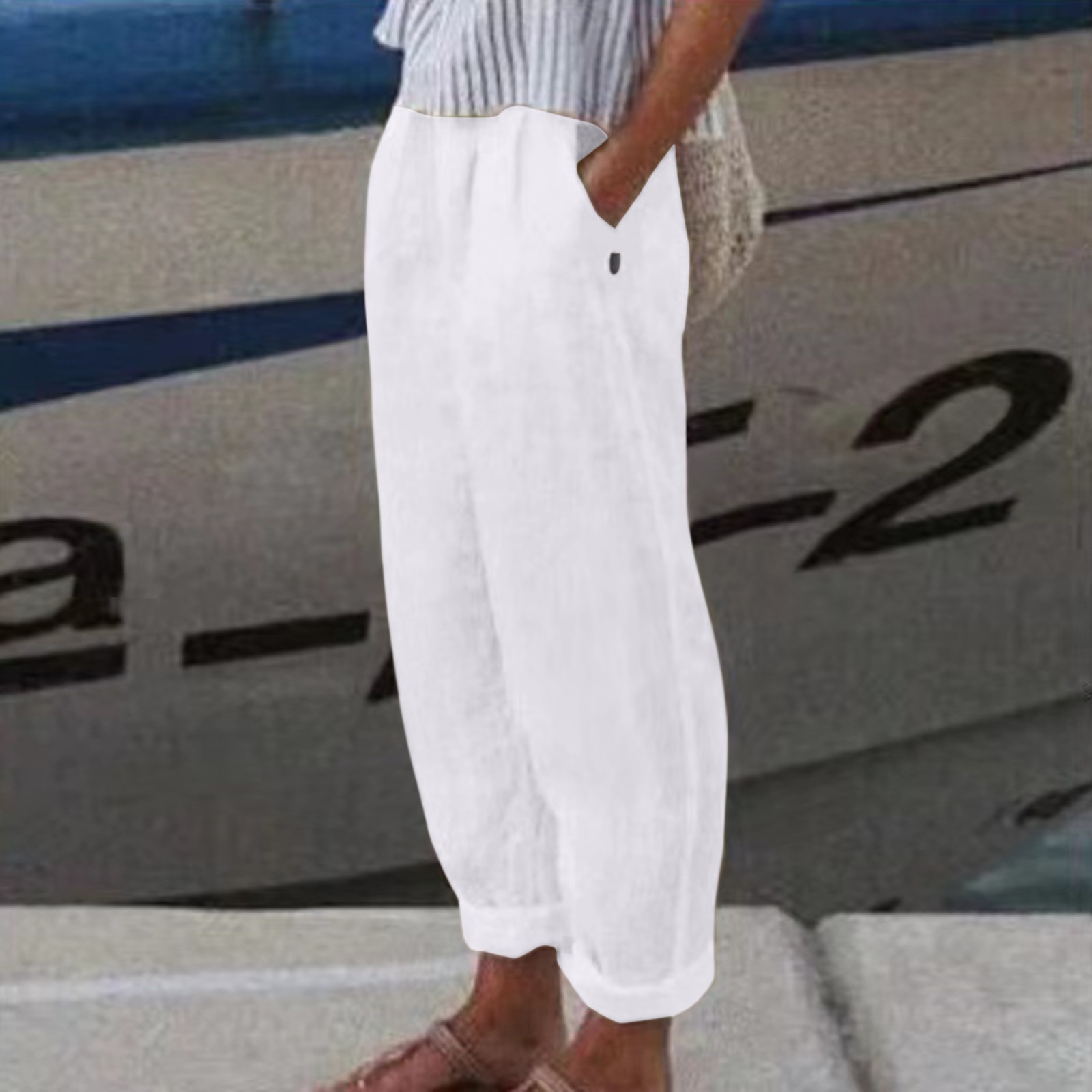 Cargo Pants Outfits – Women High Waisted Wide Leg Linen Pants Fashion Drawstring Elastic Trousers Comfy Straight Leg Long Pants With Pockets For Women | Akayes